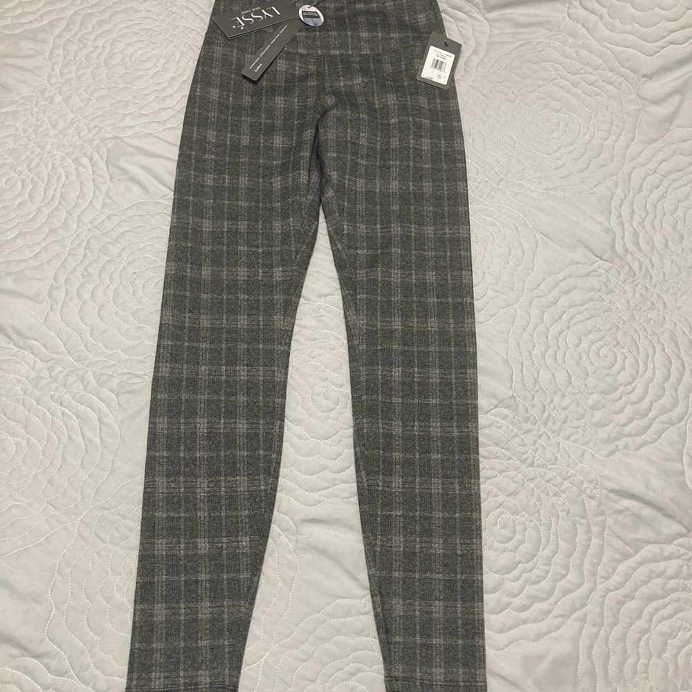 NWT Lysse Ponte Smoothing Stretch Plaid Knit Ankle Leggings in Gray/Black -Sz XS